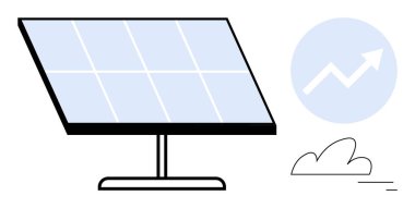 Güneş paneli şebeke tasarımı, büyüme çizelgesi sembolü ve basit bir bulut. Yenilenebilir enerji, sürdürülebilirlik, teknoloji, çevre dostu çözümler, büyüme, yenilikçi enerji verimliliği için ideal basit