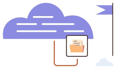 Çevrimiçi depolamayı temsil eden belgeler içeren bir dosya dizinine asgari bulut grafiği. Teknoloji, veri yönetimi, organizasyon, dosya paylaşımı, bulut hesaplama, yedekleme sistemleri için ideal