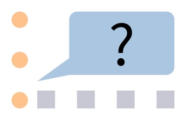 Soru işaretli mavi konuşma balonu, turuncu madde noktaları, gri kareler. Diyalog, soruşturma, karar verme, beyin fırtınası, sohbet problem çözme ve iletişim için ideal. Düz metafor