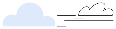 Hareket çizgileri olan dinamik bulutun yanında minimalist mavi bulut. Hız, dönüşüm, evrim, ilerleme, basitlik, minimalizm ve yenilik için idealdir. Basit düz metafor
