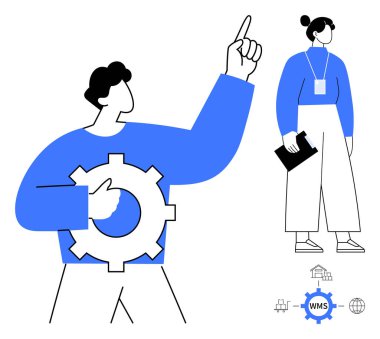 İki takım arkadaşı süreçleri tartışıyor, biri vites tutuyor, diğeri de belgeli. Takım çalışması, yönetim, lojistik, depo, işbirliği, yenilik işi netliği için ideal düz metafor