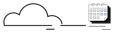 Soyut bulut çizgisi minimalist takvimle eşleştirilmiş. Zamanlama, planlama, teknoloji, zaman izleme, bulut hesaplama, verimlilik ve dijital veri için ideal. Basit bir düz metafor.