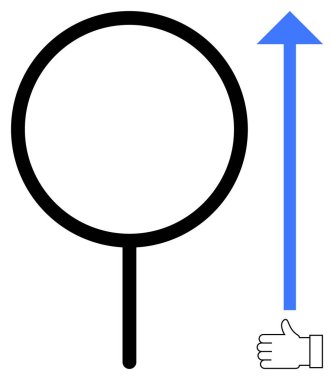 Büyüteç odağı temsil eder, yukarı doğru ok büyümeyi sembolize eder ve el de anlaşmayı gösterir. Başarı, analiz, gelişme, takım çalışması, ilerleme, pozitiflik için ideal basit iniş sayfası