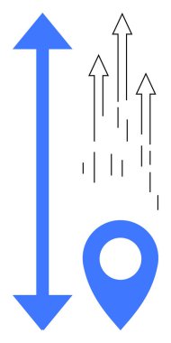 Mavi dikey ok, daha küçük yükselen oklar ve bir lobut büyüme, ilerleme, yön bulma ve gelişimi simgeler. İş için ideal, strateji, başarı planlama yenilik hedefi sade