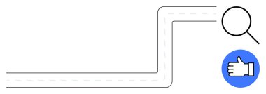 Büyüteç, mavi bir dairenin başparmağındaki ikona giden yolu inceliyor. Araştırma, navigasyon, karar verme, onay iş akışı, keşif süreci, çevrimiçi arama, basit iniş için ideal