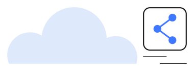 Mavi bulut, bağlantı noktaları ve çizgileri olan bir ağ simgesinin yanında. Veri paylaşımı, bulut hizmetleri, teknoloji, ağ oluşturma, dijital depolama, işbirliği, basit iniş sayfası için ideal