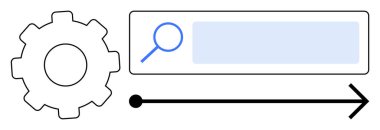 Dişliler, büyüteçli arama çubuğu ve ok işlevi, arama işlevselliği, navigasyon araçları, iş akışı yönetimi, dijital sistemler, kullanıcı arayüzü kavramları, basit