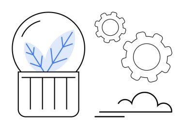 Dişli ve bulutlu yaprak, sürdürülebilirliği, eko-teknolojiyi, yeniliği, büyümeyi, yenilenebilir enerjiyi, çevresel çözümleri ve takım çalışmasını temsil eder. Ekoloji temalı projeler için ideal