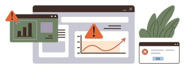 Grafikleri, grafikleri ve uyarı göstergelerini gösteren birden fazla veri penceresi. Analiz, teknik sorunlar, sorun giderme, alarm sistemleri, veri yönetimi siber güvenlik ve hata izleme için ideal. Basit.