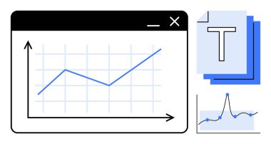Yukarı doğru eğilimli grafikler, metin katmanları ve küçük grafik simgesi. Veri analizi, iş büyümesi, araştırma, performans takibi, eğitim, sunumlar için ideal