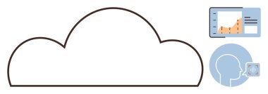 Analitik çizelge ve kullanıcı iletişim ekranı ile bağlantılı bir bulut çizgisi. Teknoloji, veri, bağlantı, bulut hesaplama, iletişim, dijital dönüşüm ve yenilik için idealdir. Basit düz