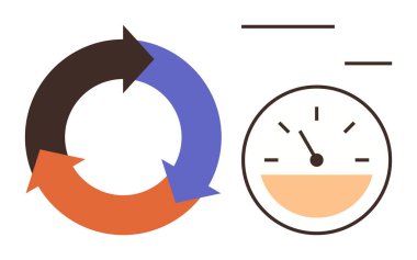 Dairesel akış okları performans ölçümleri için hız göstergesi. Üretkenlik, verimlilik, performans, süreç iyileştirme, takım çalışması, analitik iş stratejisi için idealdir. Basit düz