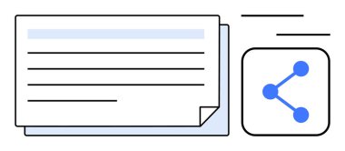 Düzenlenebilir kağıtların yanında mavi paylaşım simgesi, işbirliğini, veri paylaşımını, bağlantıyı ve erişilebilirliği sembolize ediyor. Takım çalışması, dijital araçlar, iletişim, eğitim sektörü için ideal