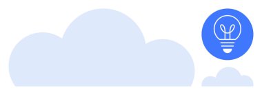 Mavi dairenin içinde daha küçük bulut ve ampul ikonu olan büyük bulut şekli. Yenilik, teknoloji, beyin fırtınası, bulut hesaplama, yaratıcılık, dijital çözümler, basit iniş sayfası için ideal