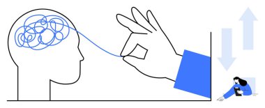 Zihinsel berraklığı ve problem çözmeyi sembolize etmek için karışık beyinden iplik çekmek. Psikoloji, terapi, kişisel gelişim, yenilik, yaratıcılık, stres yönetimi için ideal, basit iniş sayfası