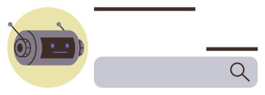 Arama çubuğunun yanında antenleri olan robot yüzü yapay zeka, sohbet robotu yardımı, dijital etkileşim ve teknik destek sağlıyor. Yenilik, teknoloji, otomasyon, müşteri hizmetleri, sanal iletişim için ideal