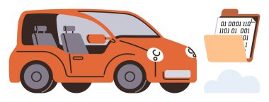 Akıllı araç teknolojisini vurgulayarak, ikili veri içeren bulut tabanlı klasörün yanında kompakt araba vurgulandı. AI, otomasyon, veri işleme, yenilik, IOT, hareketlilik, dijital için ideal