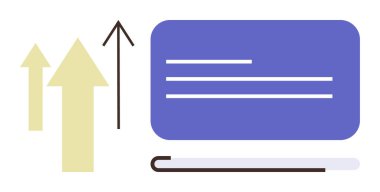 Üzerinde işaret olan çizgili mor bir panonun yanında yukarı doğru bej ve siyah oklar. Basit bir düz metafor olarak eğitim, büyüme, başarı, yenilik, eğitim, strateji ve kalkınma temaları için idealdir