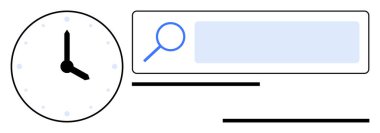 Bir arama çubuğunun yanındaki saati gösteren saat ve metni işaret eden satırlar. Üretkenlik, zamanlama, organizasyon, iş akışı, dijital araçlar, araştırma ve basit bir iniş sayfası için ideal