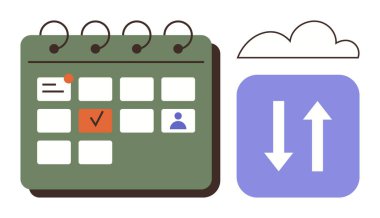 İşaretli görevler, kullanıcı profilleri, bulut simgesi ve senkronize ok taşıma programlama, işbirliği ve bulut tabanlı görev yönetimi takvimi. Üretkenlik, planlama, organizasyon takım çalışması için ideal