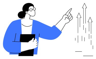 İlerlemeyi, başarıyı, yeniliği ve stratejiyi sembolize eden yukarı doğru okları gösteren profesyonel bir tablet. İş planlaması, liderlik, büyüme, motivasyon, kariyer geliştirme için ideal