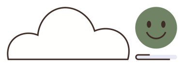 Yeşil gülen yüz ve ilerleme çubuğunun yanında bulut çizgisi. Veri depolama, kullanıcı memnuniyeti, İnternet, basitlik, ilerleme izleme, UX tasarımı, üretkenlik, basit düz metafor