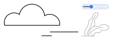 Kaydırma kontrolüyle soyut bulut ana hatları ayarlanabilirliği ve minimalist bitki şekillerini gösteriyor. Hava durumu, kişiselleştirme, çevre, basitlik, dijital kontrol, modernlik için ideal