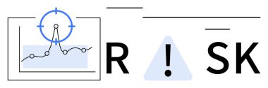 Belirli eğrisi olan veri tablosu, dikkat üçgeni ve RISK diye yazılan kalın tipografi. Ticari yönetim, risk değerlendirmesi, veri değerlendirmesi, mali analiz, stratejik planlama için ideal