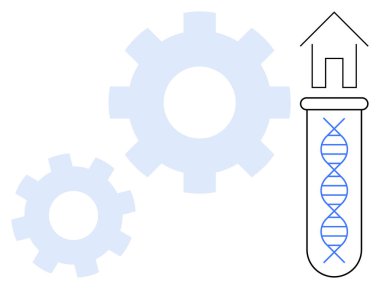 DNA ipliği, bilim ve mühendislik entegrasyonunu temsil eden iki dişlinin yanında. Biyoteknoloji, yenilik, genetik, araştırma, işbirliği, ilerleme ve modern bilim için idealdir. Basit.