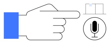 El hareketi, mikrofon sembolü ve sekmeli sadeleştirilmiş tarayıcı. Teknoloji, ses kontrolü, kullanıcı etkileşimi, talimatlar, tasarım, otomatik iniş sayfası için ideal