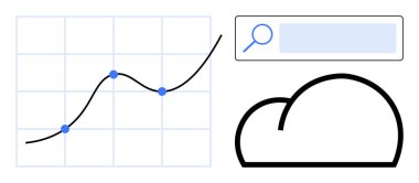 Çizilmiş noktalı büyüme grafiği, büyüteçli arama çubuğu ve bulut simgesi. Analiz, bulut teknolojisi, arama motorları, veri görselleştirme, iş büyümesi, çevrimiçi depolama için ideal