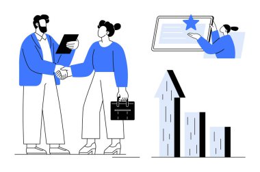 El sıkışma yoluyla işbirliği, sertifikanın tanınması ve ilerlemeyi simgeleyen büyüme tablosu. İş için ideal, takım başarısı, kurumsal hedefler, ortaklıklar, işyeri motivasyonu