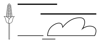 Soyut bulut ve geometrik çizgilerin yanındaki mısır bitkileri tarım, doğa, hasat, tarım, sürdürülebilirlik, büyüme ve basitlik taşır. Gıda, iklim kavramları veya basit düz metafor için idealdir.