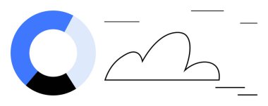 Mavi, beyaz ve siyah dairesel çizelgeler bulut çizimi ve hareket çizgileriyle eşleştirildi. Veri görselleştirme, bulut hesaplama, iş analizleri, teknoloji yeniliği, dijital dönüşüm için ideal