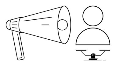 Megafon, dengeli bir ölçekte bir kişinin sembolüne doğru mesajı yükseltiyor. İletişim, savunma, farkındalık, adalet, eşitlik, topluluk önünde konuşma, liderlik için ideal. Basit düz metafor