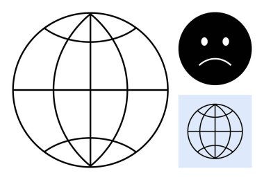 Çizgilerle birbirine bağlı minimalist küre üzgün bir yüzün yanında oturur, küresel zorlukları, duyguları, birbirine bağlılığı ve insanlığı sembolize eder. Ruh sağlığı, küresel sorunlar ve teknoloji için ideal