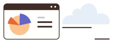 Pasta grafiği ve metin içeren veri paneli, bulut çiziminin yanında. Analiz, bulut hesaplama, veri depolama, teknoloji, dijital pazarlama, strateji ve görsel raporlar için ideal. Basit düz