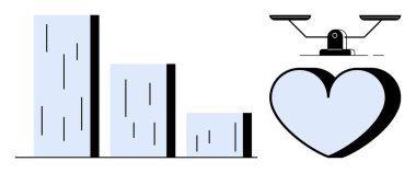 Denge ölçeğinde kalp kenarına doğru inen çizgi grafiği. Finans, iş, duygu, karar verme, öncelikler, iş hayatı dengesi, sürdürülebilirlik için idealdir. Basit bir düz metaforu temsil eder.