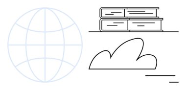 Bulut ve dünyanın yanında eğitim, bilgi paylaşımı ve teknolojiyi temsil eden bir yığın kitap. E-öğrenim, küresel bağlantı, eğitim, bilgi, teknoloji dijital bulut için ideal