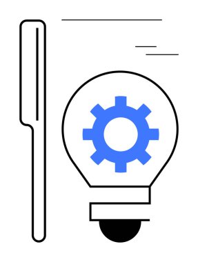Mavi dişli ampul takım çalışması, ilerleme ya da yaratıcılığı gösteriyor. Teknoloji, iş, girişim, mühendislik, eğitim enerjisi üretkenlik kavramları için idealdir. Temiz ve basit düz metafor