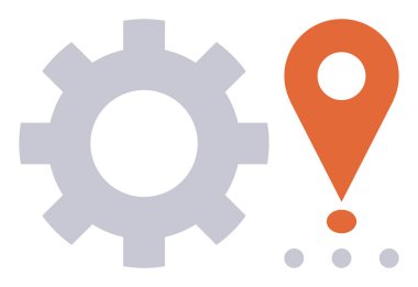 Noktalar üzerinde dişli ve turuncu konumlar süreci sembolize eder, takım çalışması, navigasyon, planlama, lojistik, yenilik ve stratejiyi. Teknoloji, iş sorunları çözme ve strateji kavramları için ideal