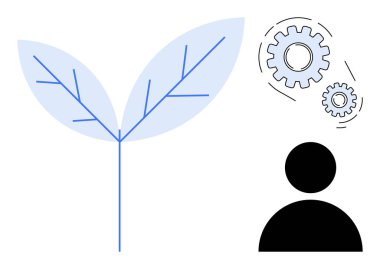 İki yapraklı bitki büyümeyi simgeler, dişliler yeniliği simgeler ve insan figürü işbirliğini simgeler. Sürdürülebilirlik, yaratıcılık, takım çalışması, ilerleme, gelişme, eko-dostluk için ideal