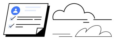 Bulut ve satır ögelerinin yanında kullanıcı profili simgesi olan görev listesi. Üretkenlik, organizasyon, dijital yönetim, bulut çözümleri, iş akışı, kişisel görevler, basit düz metafor