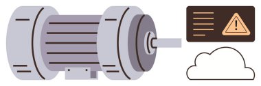 Uyarı paneli ve bulut veri bağlantısıyla endüstriyel motor. Makine, otomasyon, IOT, enerji verimliliği, akıllı endüstri, risk yönetimi, basit düz metafor
