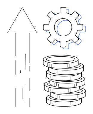 Yığınla bozuk para ve ilerlemeyi, finansal büyümeyi ve üretkenliği sembolize eden bir vites. Finans, ticaret, kalkınma, strateji, yatırım, yenilik ve başarı temaları için ideal