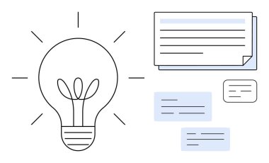 Beyin fırtınası, yenilik ve bilgi paylaşımını sembolize eden birkaç nota kartının yanında parlayan ışınları olan bir ampul. Yaratıcılık, fikirler, çözümler, eğitim, planlama, iletişim için ideal