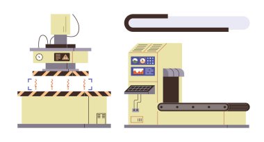 Endüstriyel basın makinesi ve kontrol paneli ve sensörlerle çalışan taşıyıcı sistem. Otomasyon, üretim, mühendislik, yenilik, teknoloji, iş akışı ve verimlilik için ideal. Basit düz