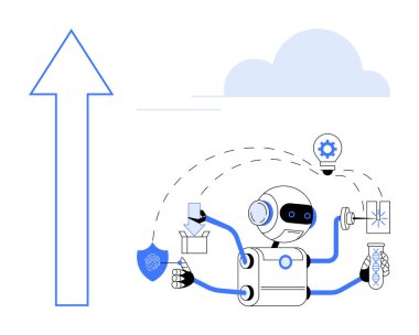 Bilim, güvenlik, yaratıcılık ve mühendislik arasında birden fazla görevi olan bir robot. Yapay zeka, otomasyon, yenilik, başarı teknolojisi verimlilik araştırmaları için ideal. Basit bir düz metafor.