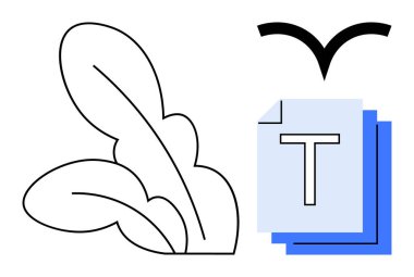 Bir yaprağın üzerinde uçan kuş ve katmanlı metin belgeleri. Yaratıcılık, iletişim, çevre, doğa, içerik oluşturma, basitlik, eğitim ve basit bir iniş sayfası için ideal