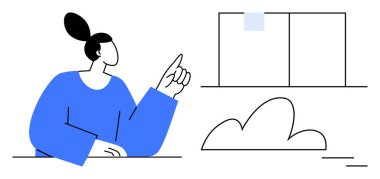 Bulut ve arayüze doğru hareket eden kadın, bağlantıyı, bulut hesaplamasını ve yeniliği simgeliyor. Takım çalışması, yaratıcılık, iletişim, işbirliği, teknoloji beyin fırtınası için ideal.